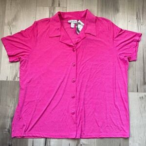 VTG Carolyn Strauss Collection Liquid Knit‎ Button-Up Top Short Sleeve Blouse 3X